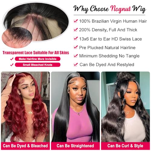 13x6 Body Wave Lace Front Wigs Human Hair 200% Density Body Wave Lace Frontal Wigs Human Hair for Women Pre Plucked Glueless Wigs with Baby Hair 24 Inch