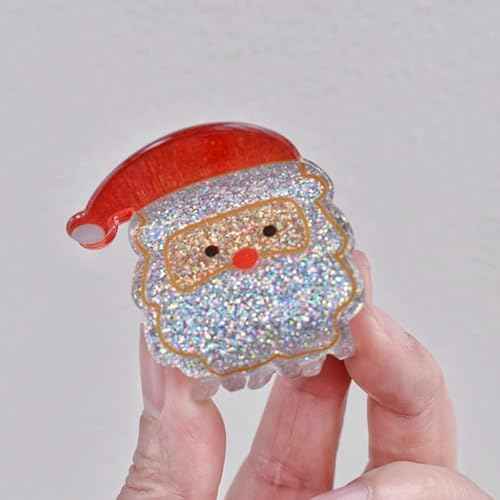 Santa Claus Christmas Hair Claw Clips - Cute Red Hat Glitter Resin Hair Claw Clips for Women, 1Pcs