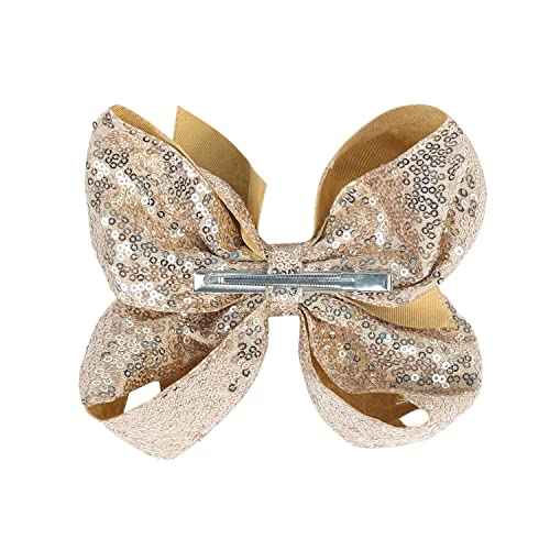 Hair Accessories: 8 Inch Large Sequin Bows and Alligator Clips for Women, Teens, and Girls (Gold)