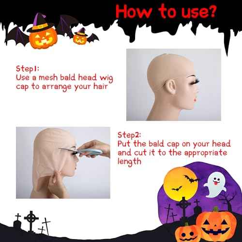 Wehhbtye 8 Pcs Halloween Bald Caps, Latex Makeup Caps with Bald Wigs, Wig Caps Cosplay Accessories for Adult Women Men Costume and Theme Party