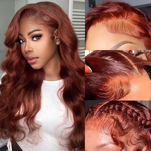 Reddish Brown Lace Front Wigs Human Hair Pre Plucked 200% Density 13x4 Body Wave Lace Frontal Wigs Human Hair 22Inch