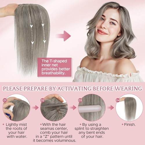 Hair Toppers for Women Real Human Hair with No Bangs 3.1¡¿3.9 Inch Silk Base Clip-In Topper Natural Looking Hairpieces for Women£¨8 Inch,Dark Grey£©