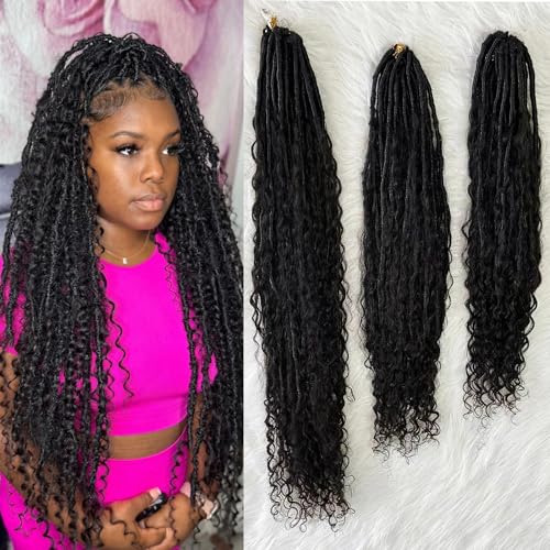 Boho Locs Crochet Braids Pre Looped With Human Hair Extensions Curly Ends Deep Wave Goddess Soft Locs Box Knotless Braids Hair Synthetic Dreadlocks Braiding for Women CHARMING YOU 18 Inch 24Strands