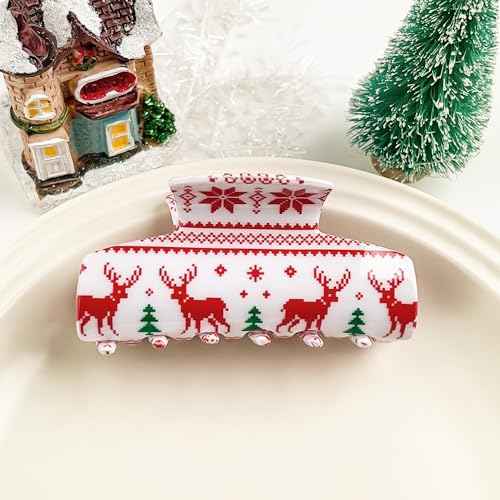 Christmas Hair Clips for Women and Girls Hair Accessories Green Christmas Tree Red Elk Snowflake Design Hair Clips Toddler Girls Cute Claw Clips for Thick Thin Hair Decor 1PCS