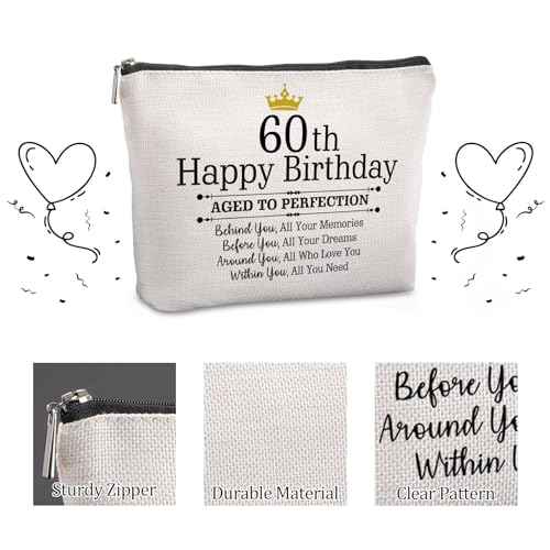 60th Birthday Gifts for Women: Travel Zipper Makeup Bag - Gifts for Mom, Grandmother, Aunt, Friend, Sister - Over the Hill Party Supplies
