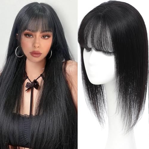 Hair Toppers for Women Real Human Hair, 360¡Æ3D Topper for Women with Thinning Crown Wispy Clip in Bangs Breathable Hand Tied Craft Big Coverage Hairpieces(Black£¨Big Coverage£©, 16 Inch-3D-Wispy)