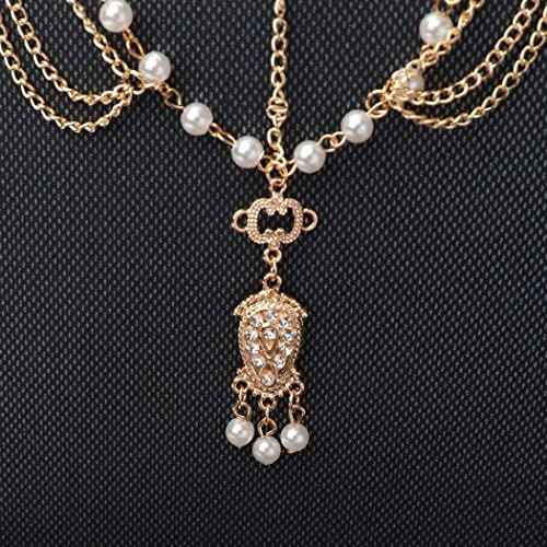 Boho Pearl Hair Chain Gold Tassel Headpiece Gypsy Festival Wedding Hair Accessories for Women