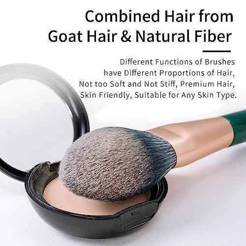 Natural Fiber & Goat Hair Makeup Brush Set Professional, Combined Hair Makeup Brushes Set with Case by Luxury ENZO KEN, Emerald Green Cosmetic Brushes Makeup Set, Natural Bristle Makeup Brushes.