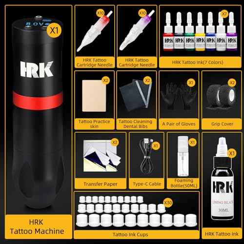 Tattoo Pen Kit - Wireless Tattoo Machine Kit 20Pcs Tattoo Cartridge Needles 10Pcs Pratice Cartridges 1500mAh Tattoo Gun Kit Professional, Complete Tattoo Kit Tattoo Supplies for Beginners