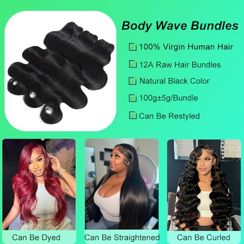 Brazilian Human Hair Bundles 14 16 18 Inch Body Wave Bundles Human Hair 12A Raw 100% Unprocessed Virgin Hair Weave 3 Bundles Deals Human Hair Natural Black Body Wave Human Hair Bundles for Women