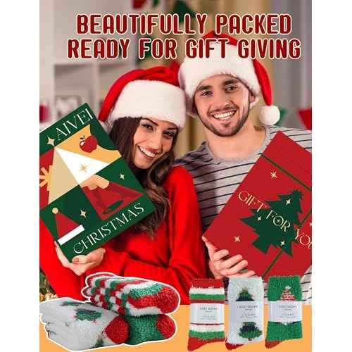 72-Needle Buttery Soft Christmas Fuzzy Socks for Women, Christmas Gifts Stocking Stuffers, Fluffy Cozy Warm Thick Winter Cute Holiday Socks 3 Pairs