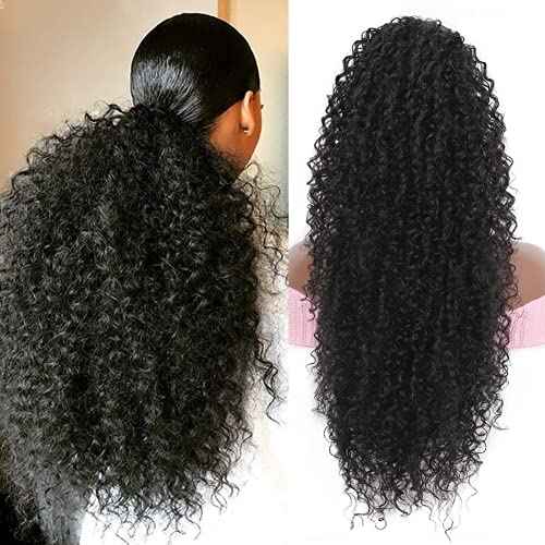 Youthfee 27¡± Drawstring Ponytail Deep Curly Heat Resistant Instant Clip Ponytail Extension Protective Style Afro Kinky Curly Hair Pieces for Women