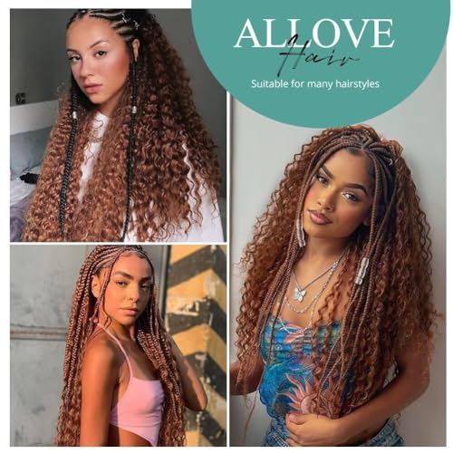 24 Inch 100g Deep Wave Human Braiding Hair 2 Bundles/Pack Color 30# Deep Curly Bulk Human Braiding Hair for Boho Braids No Weft 100% Brazilian Human Brown Braiding Hair Extensions for Micro Braids