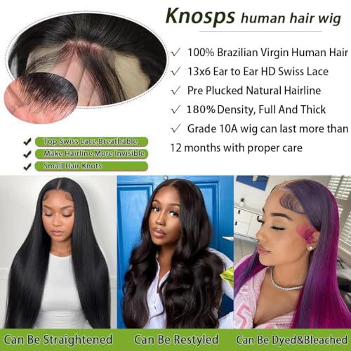 20 Inch 13x6 Lace Front Wigs Human Hair Pre Plucked 180 Density Straight HD Lace Front Wigs Human Hair 13x6 Lace Frontal Straight Human Hair Wigs for Women Glueless Wigs Human Hair