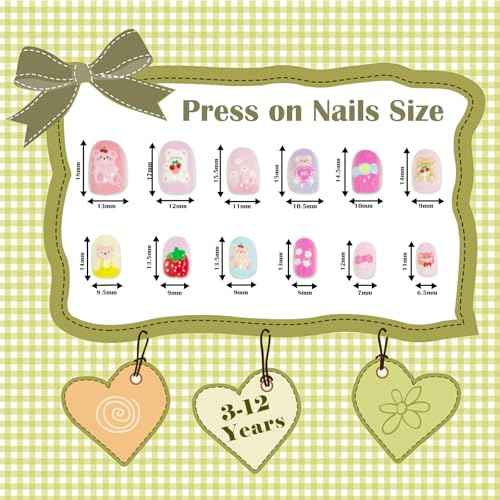 Press on Nails for Kids 144Pcs, 6 Pack Kid Press on Nail for Girls Colorful Patterns Kids Fake Nails Pre-glue Full Cover Acrylic Nail Art Christmas Easter Gifts for Girls