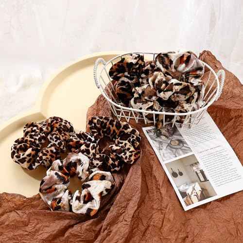 16-Piece Velvet Scrunchies for Women & Girls, No Damage Elastic Big Hair Ties Cute Soft Ponytail Holders Hair Bands for Thin Thick Hair Accessories (Leopard Print-C)