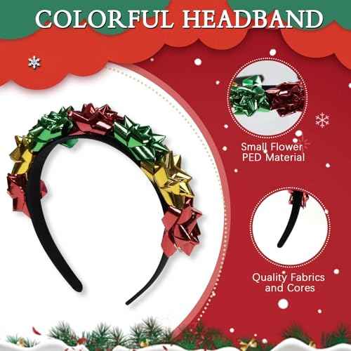 Christmas Headbands for Women with Green Red Yellow Flower Designs Xmas Headband Knotted Hairband Cute Hair Accessories 1Pcs