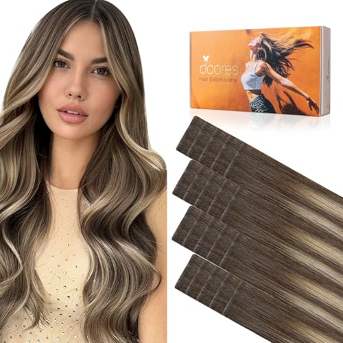 DOORES Invisi Edge Tape-in Hair Extensions, Chocolate Brown to Honey Blonde, 10 Injection Tape-ins, 50g, 14 Inch, Straight