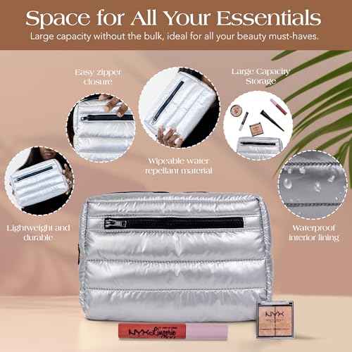 Citi Collective Premium Cosmetic Bag for Women| Makeup Travel Bag,Toiletry Bags for Women| Large Capacity Storage Waterproof Cosmetic Bag for Business, Vacation, or Weekend Traveling (Silver)