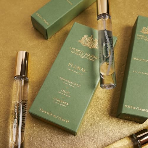 Caswell-Massey Floral Discovery Set ? Includes Gardenia, Lilac & Honeysuckle ? Travel Size Perfume for Women, Elegant Floral Scents ? Botanical Perfume Gift Set ? Made in USA, 0.25 Fl Oz Each