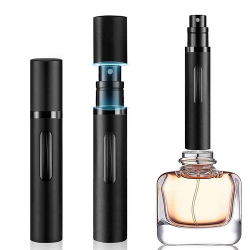 DIOHIO 8ml Perfume Atomizer Travel Refillable,Mini Cologne Dispenser, Bottom-Filling Fragrances Perfumes Bottle,Portable Sprayer Pocket Size for Women Men Cruise Car Trip Gift 2pcs (Black-Black)