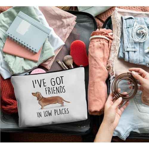 Dachshund Dog Makeup Bags,Wiener Dog gifts Leather Cosmetic Bag Zipper Pouch for Teen Girls Women,Dogs Themed Gifts Travel Organizer Zipper Pouch