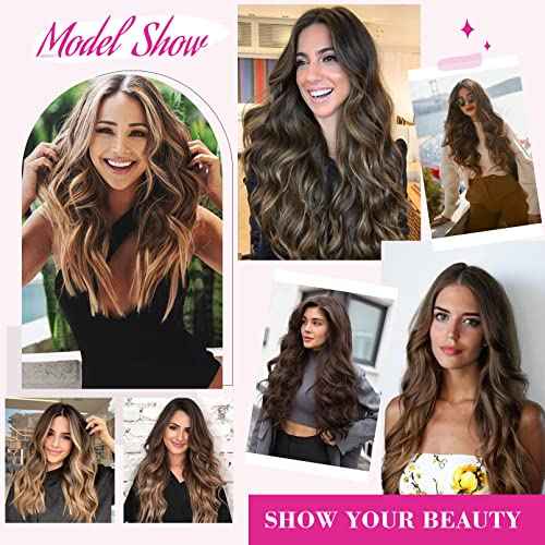REECHO 24" 1-Pack 3/4 Full Head Curly Wave Clips in on Synthetic Hair Extensions HE008 Hairpieces for Women 5 Clips per Piece-Natural Black