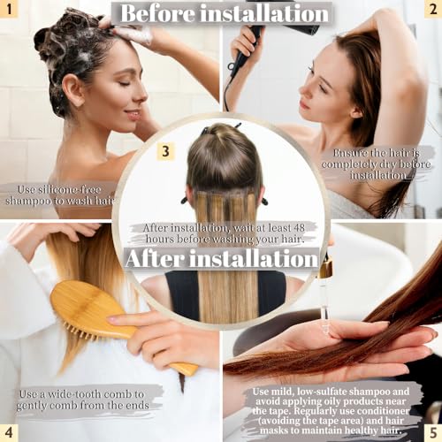 Human Hair Tape in Extensions Chocolate Brown to Auburn Brown 22 Inch 20pcs Seamless Skin Weft Tape in Hair Extensions Double Sided Invisible Tape in Hair Extensions Human Hair (#4/33/4,22 Inch)