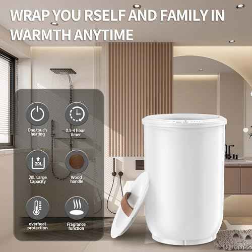Large Towel Warmer for Bathroom - Heated Towel Warmers Bucket, Wood Handle, Auto Shut Off, Fits Up to Two 40"X70" Oversized Towels, Bathrobes, Blankets, Best Ideal for Mother's Gifts