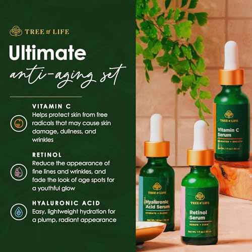 Tree of Life Beauty Facial Skin Care Set, Brightening, Firming, Hydrating, Dry Face, Dermatologist Tested - Trio Power Kit, Vitamin C, Retinol and Hyaluronic Acid, 3 count of 1 Fl Oz