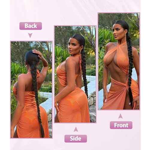 Long Braid Ponytail Extension with Hair Tie DIY Wrap Around Synthetic Hairpiece Natural Soft Fluffy Style for Women¡¯s Daily Wear (34 Inch Brown Black)