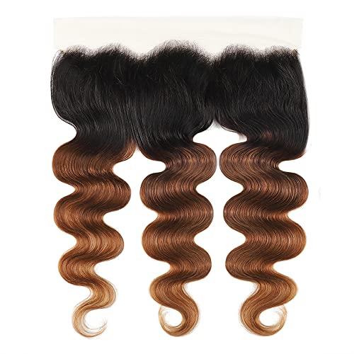 1B/30 Body Wave Lace Frontal Closure - 13x4 Transparent Ear To Ear Ombre Frontal 12A Unprocessed Brazilian Virgin Human Hair #1b/30 Pre Plucked with Baby Hair (20inch)