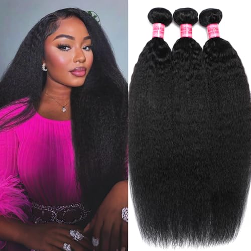 Yaki straight Human Hair Bundles Kinky Straight Bundles Human Hair 16 18 20 inch 100% Unprocessed Brazilian Virgin Hair Kinky Straight Hair Sew in