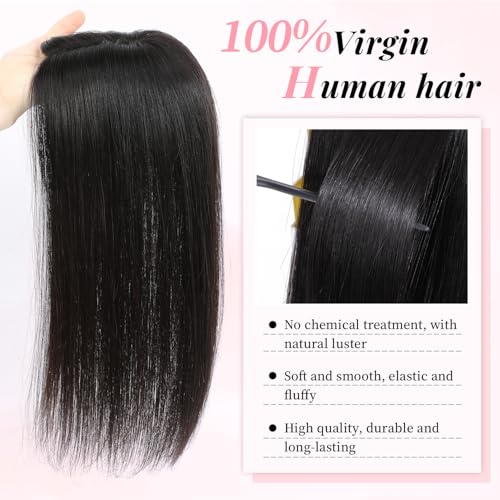 Fine Plus 10Inch Hair Toppers for Women Real Human Hair ? Mono Base 3"x5", Natural Black Virgin Quality, for Thinning Crown & Wide Parting, Lightweight & Breathable, Add Volume Can Be Curled