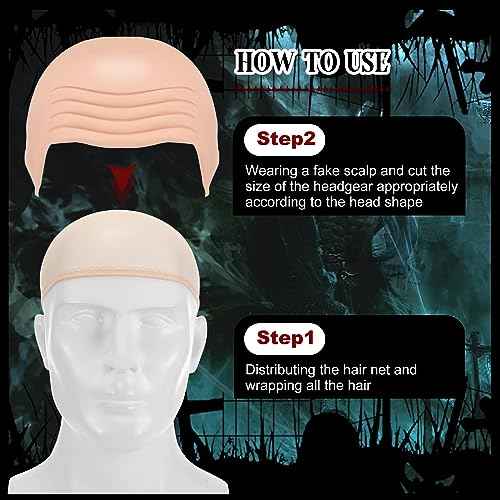 Syhood 4 Packs Halloween Bald Caps Makeup Latex Bald Head Wig Cap Bald Hat Costume Accessories for Women Men Adults(Nude,Medium)