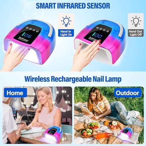 UV LED Nail Lamp Cordless,128W Portable Rechargeable UV Light for Gel Nails, Professional Gel Light Dryer with 3Timers Auto Sensor Nail Machine Curing Lamp for Salon & Home