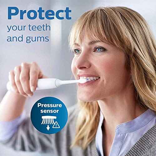 Philips Sonicare ProtectiveClean 5100 Rechargeable Electric Toothbrush, with Pressure Sensor, 3 Cleaning Modes, SmarTimer and QuadPacer, 14-Day Battery Life, Travel Case, White, Model HX6857/11