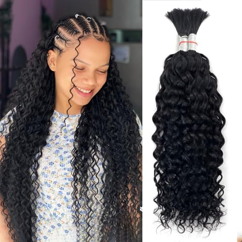 Forevermore Water Wave Bulk Human Hair No Weft boho Knotless Braids Human Hair 24 Inch Remy Human Hair For Braiding 2 Bundles Braids Per Pack 100g Micro Braiding Human Hair Wet and Wave Natural Color
