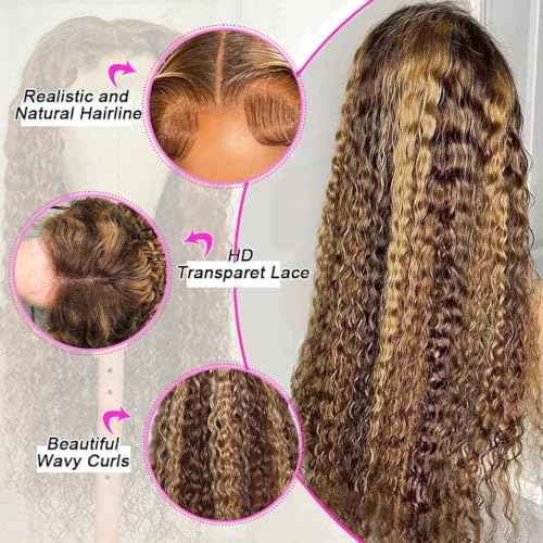 30inch Highlight Ombre Lace Front Wig Human Hair 13x6 HD Honey Blonde 4/27 Deep Wave Lace Frontal Wigs Glueless Wigs Human Hair