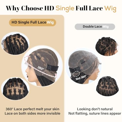 36 inch Knotless Box Braid Wigs, 360 Single Full Lace Braided Wigs for Black Women, Synthetic Black Braided Lace Wig