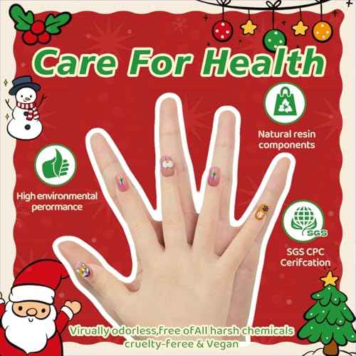 144Pcs Kids Press on Nails - Children Girls Short Artificial Fake Nails, No Fading Stable Cute Pre-Glue Full Cover Acrylic Tip Kit, Gift for Kids Decoration (Christmas Style)