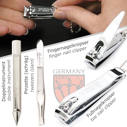 3 Swords Germany - brand quality 6 piece manicure pedicure grooming kit set for professional nail care with black synthetic leather case - Made in Germany