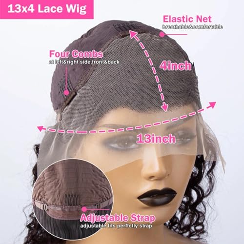 HD Transparent Deep Wave Lace Front Wigs 13X4 Deep Wave Bob Lace Wig Pre Plucked Brazilian Virgin Glueless Human Hair Wig for Black Women Natural Color 250% Density 12 Inch¡¦