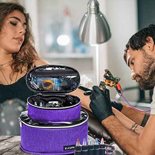 Tattoo Kit Carrying Case, Purple, Padded Interior, 6" Height, 8.5" Middle Compartments, Multiple Pockets, Easy Carry, Service Guarantee