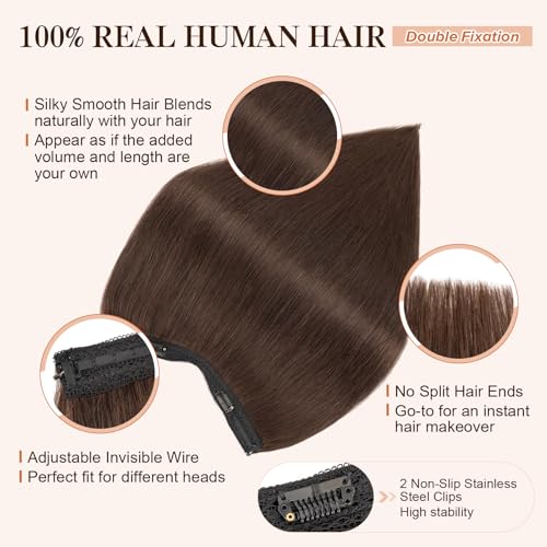 Halo Hair Extensions,S-noilite Halo Hair Extensions Real Human Hair,100% Thick Human Hair Halo Extensions for Women,14 Inch(70g) Dark Brown