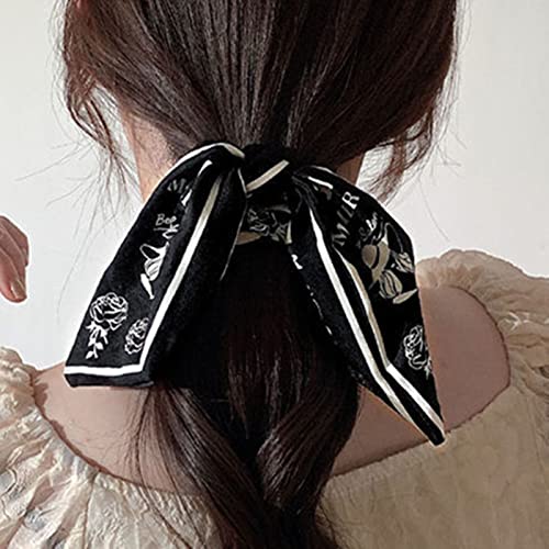 women's bow hair scrunchies vintage temperament hair tie hair rope (black)