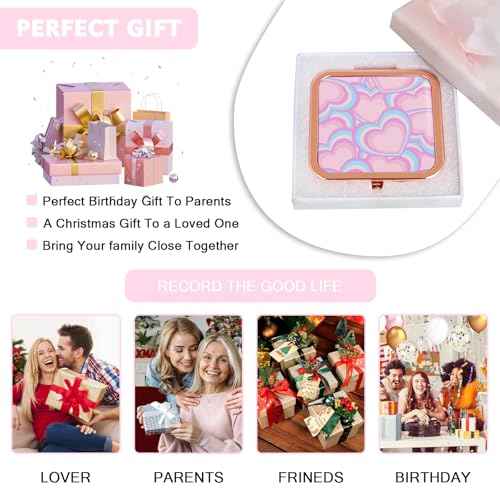 Cute Pink Compact Mirror for Women, Small Magnifying Travel Mirror, Portable 2 x 1x Magnification Folding Pocket Makeup Mirror Cosmetic Mirror for Gift Travel Essentials