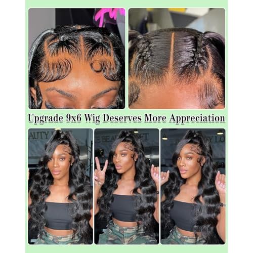 9x6 Glueless Wigs Human Hair Pre Plucked Pre Cut Body Wave Lace Front Wigs 200% Density Human Hair Wear and Go Glueless Pre Bleached Knots Wig 18 Inch