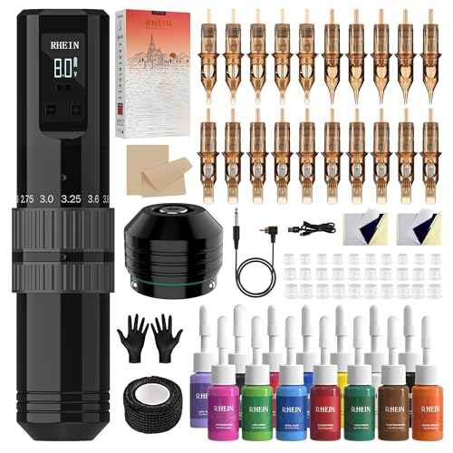 Wireless Tattoo Machine Kit Tattoo Gun Kit Rotary Pen Kit with 1400mAh Battery 7 Adjustable Strokes 14 Tattoo Inks 20pcs Mixed Size Tattoo Needles Cartridge for Professional Beginners RNE40KIT-1