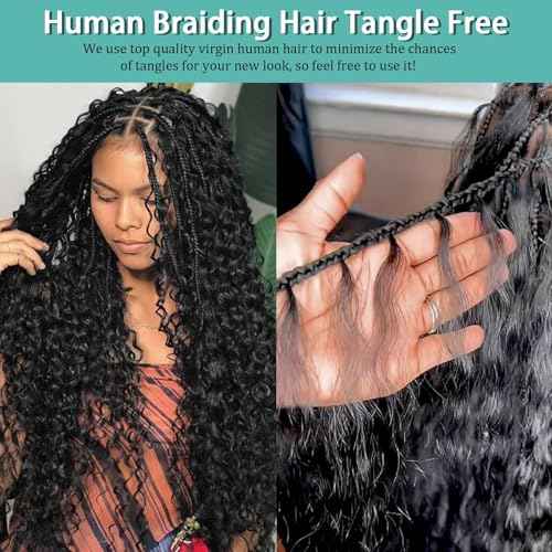 Human Braiding Hair for Boho Braids Human Hair 110g 20 Inch Curly Boho Hair for Braiding Knotless 12A Deep Wave Bohemian 3 Bundles/Pack Chocolate Brown